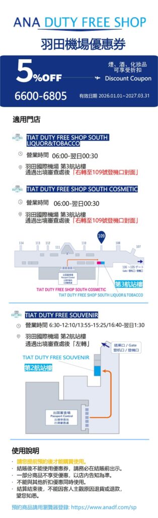 ANA DUTY FREE SHOP 羽田機場優惠券