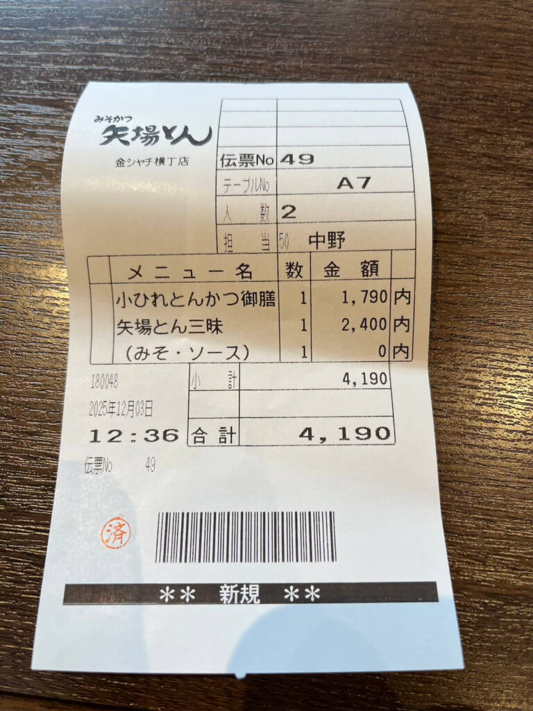 矢場味噌豬排 金額