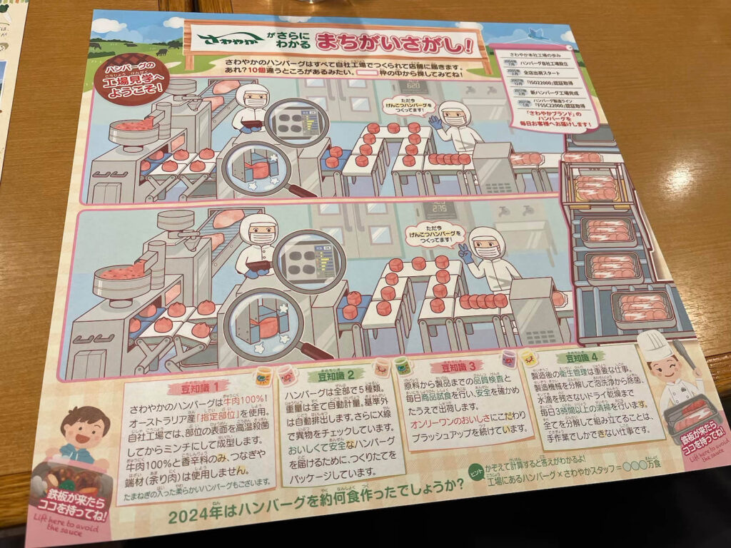 漢堡排 さわやか (Sawayaka) 桌墊上有製程介紹